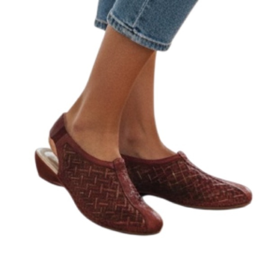 Pikolinos Leather Cutout Slingback Shoes Red Woven Comfort Low Wedge 37